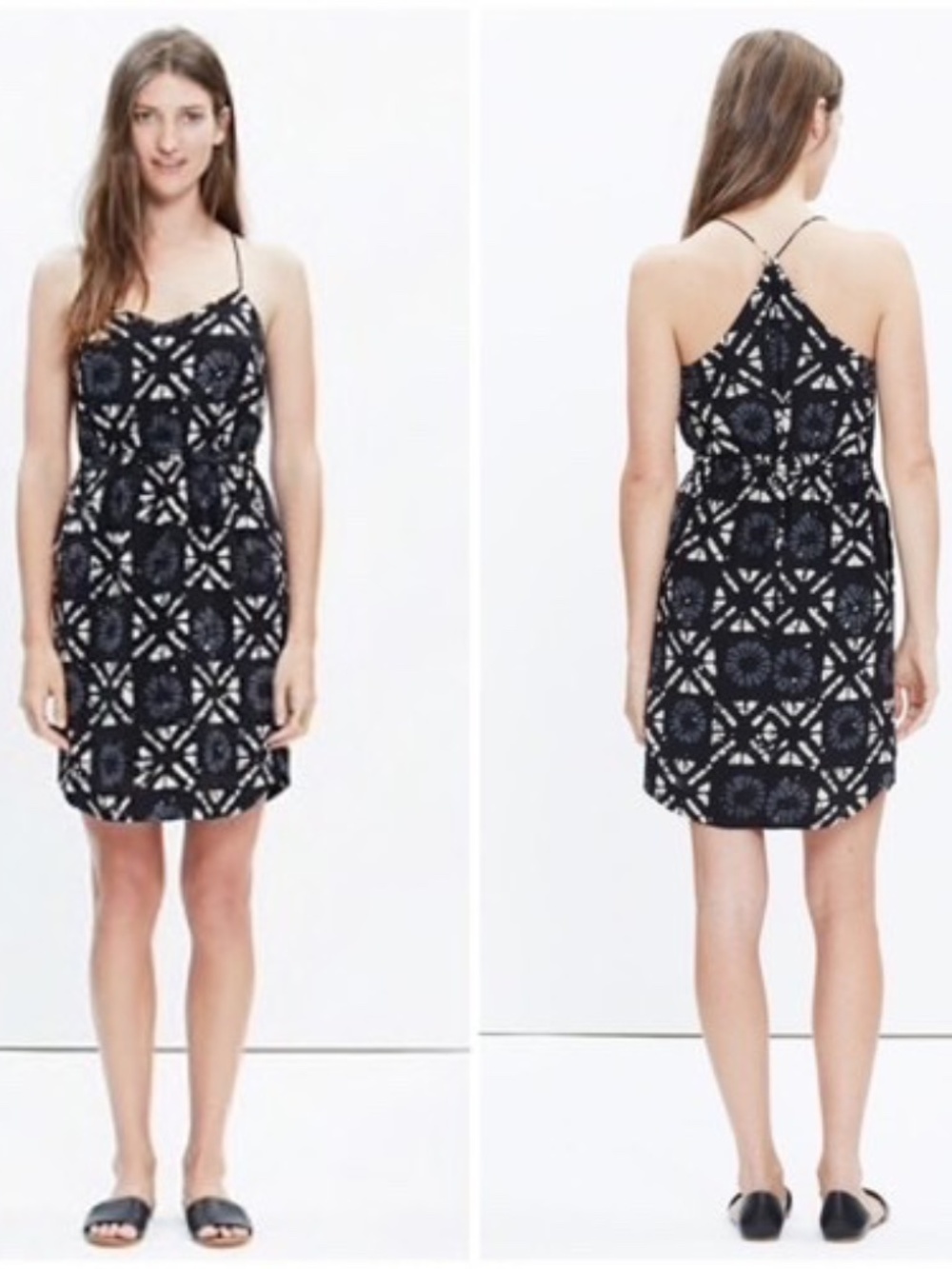 Madewell Black Gray Tie Dye Cross Back Strappy Mini Dress Sleeveless Size 2